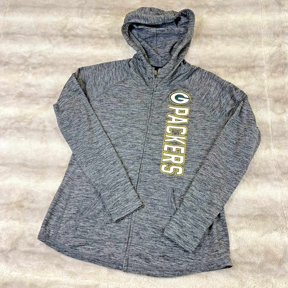 Green Bay Packers Womens Hoodie Jacket Full Zip Gray NFL Football Sweatshirt